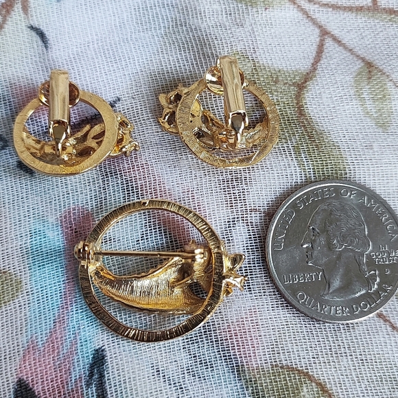 CORNUCOPIA Thanksgiving Vintage Demi Parure Pastel Stone Gold Brooch Earrings - Picture 6 of 7